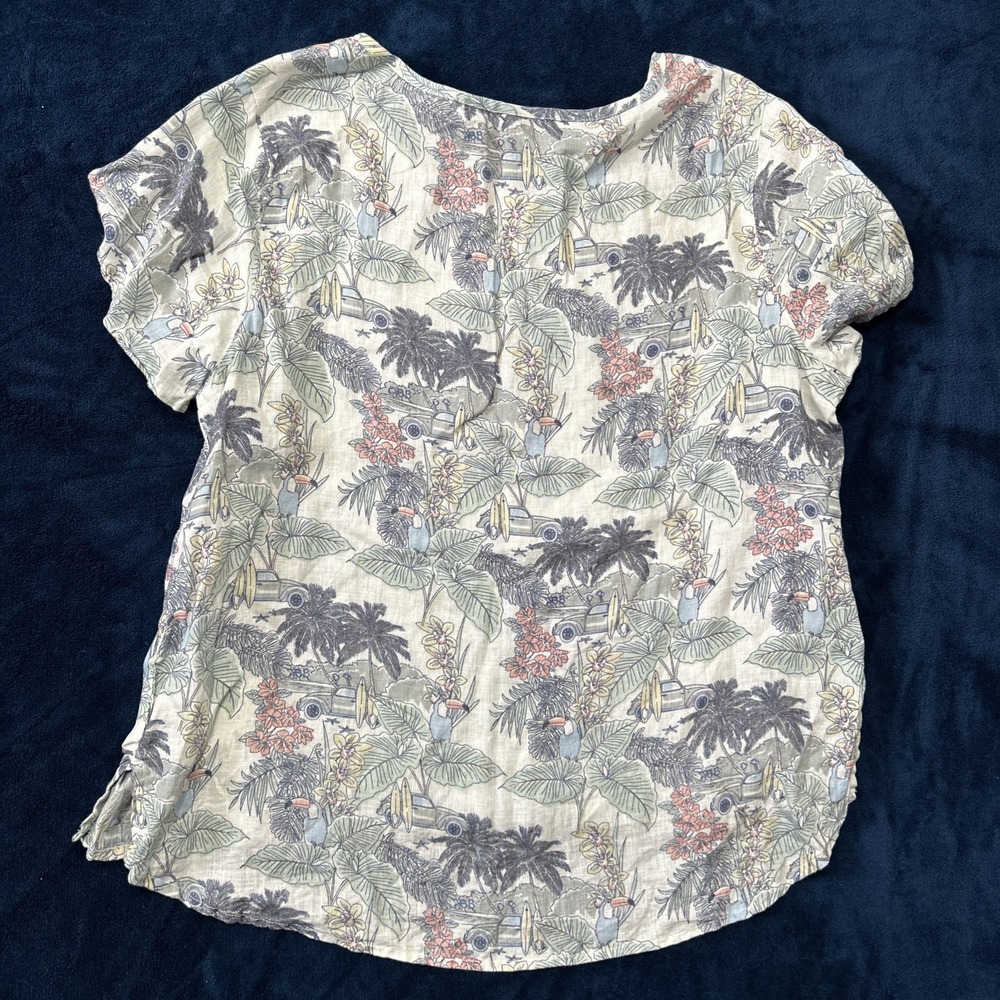 Tahari Womens Linen Top Size 1X Surfing Tropical Beach Print Resort Vacation - Picture 10 of 14